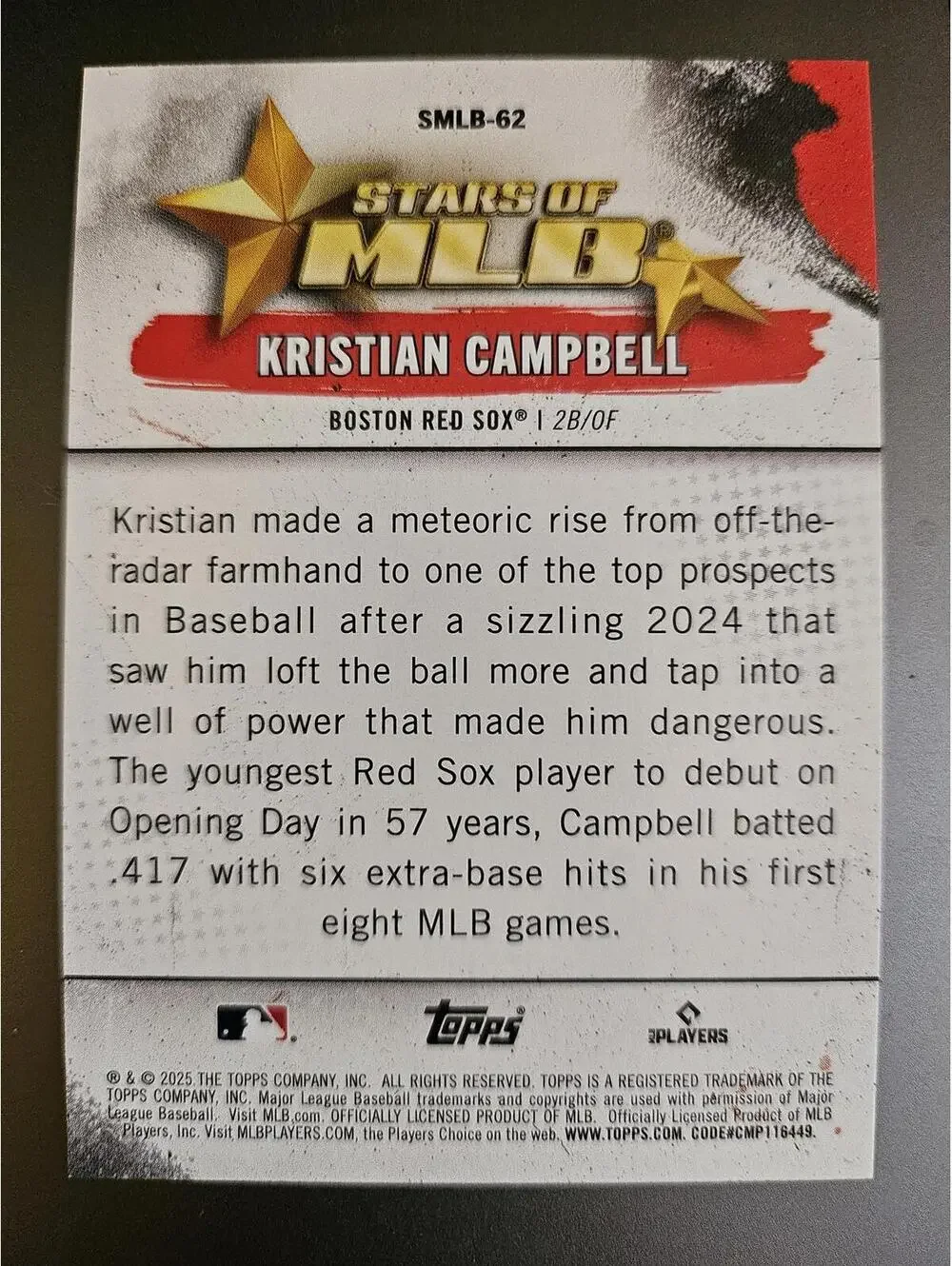 2025 Topps Update Stars of MLB - Kristian Campbell #SMLB-62 - Red Sox - Rookie
